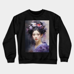 Japanese Girl in Purple With Flowers in Her Hair Crewneck Sweatshirt